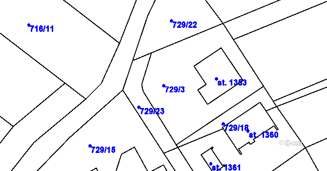 Parcela st. 729/3 v KÚ Plotiště nad Labem, Katastrální mapa