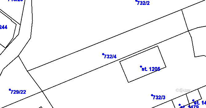 Parcela st. 732/4 v KÚ Plotiště nad Labem, Katastrální mapa