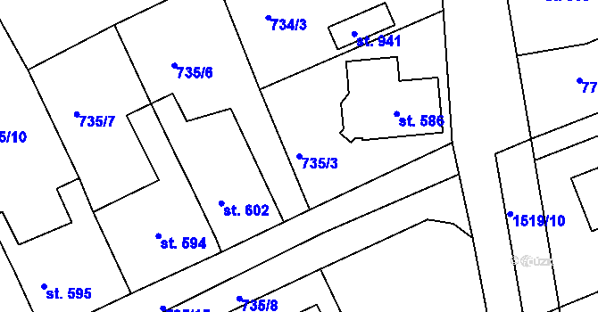 Parcela st. 735/3 v KÚ Plotiště nad Labem, Katastrální mapa