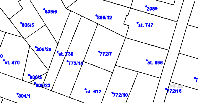 Parcela st. 772/7 v KÚ Plotiště nad Labem, Katastrální mapa