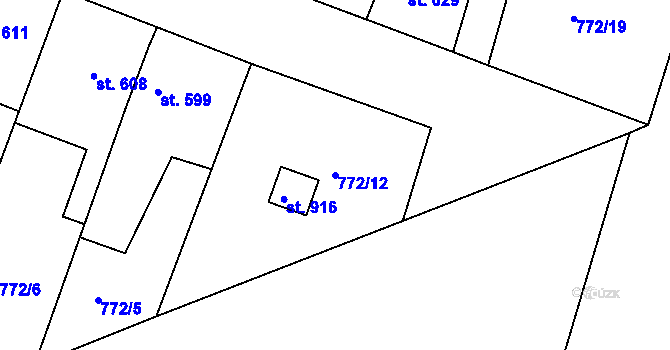 Parcela st. 772/12 v KÚ Plotiště nad Labem, Katastrální mapa