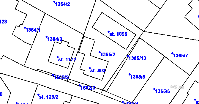 Parcela st. 1365/2 v KÚ Plotiště nad Labem, Katastrální mapa