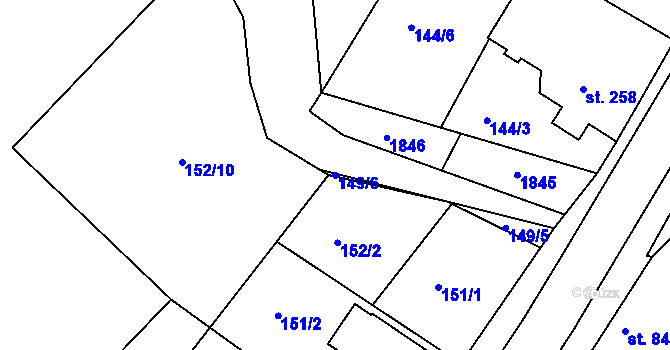 Parcela st. 149/6 v KÚ Plotiště nad Labem, Katastrální mapa
