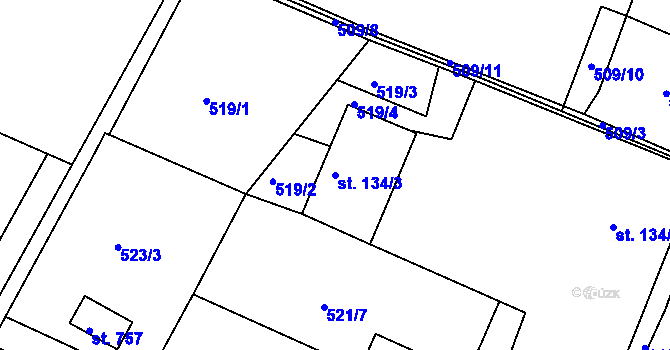 Parcela st. 134/3 v KÚ Plotiště nad Labem, Katastrální mapa