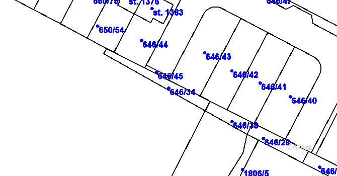 Parcela st. 646/34 v KÚ Plotiště nad Labem, Katastrální mapa