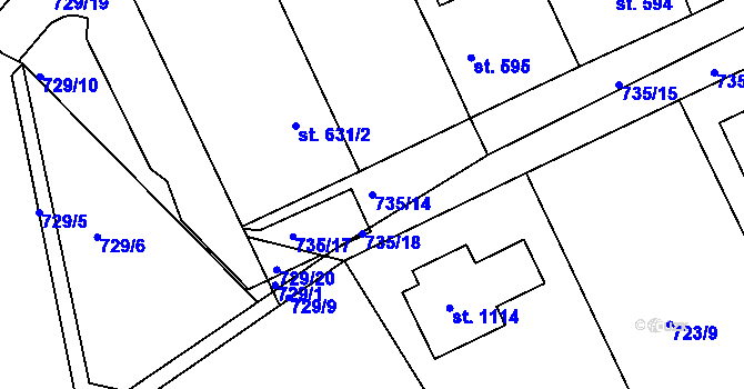 Parcela st. 735/14 v KÚ Plotiště nad Labem, Katastrální mapa