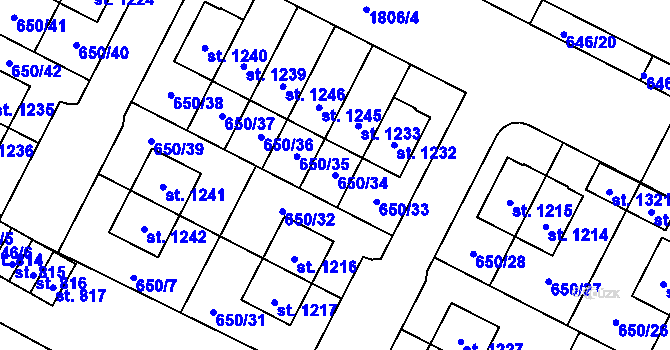 Parcela st. 650/34 v KÚ Plotiště nad Labem, Katastrální mapa