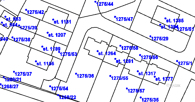 Parcela st. 1264 v KÚ Plotiště nad Labem, Katastrální mapa