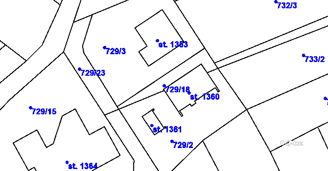 Parcela st. 729/18 v KÚ Plotiště nad Labem, Katastrální mapa