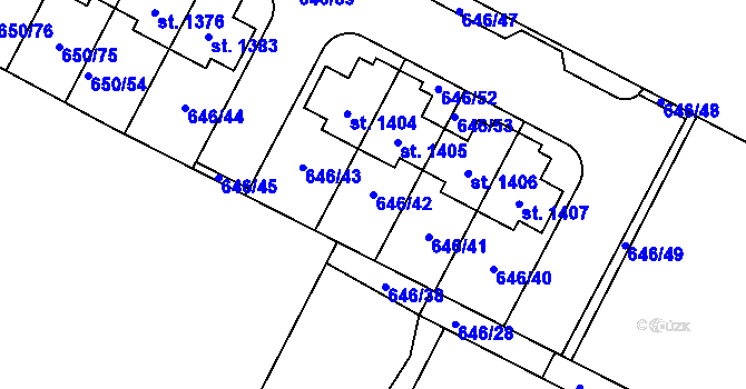 Parcela st. 646/42 v KÚ Plotiště nad Labem, Katastrální mapa