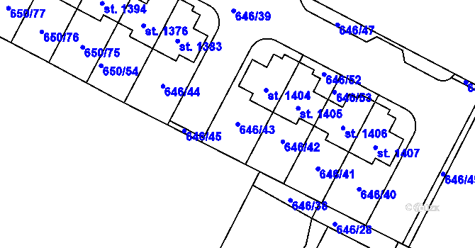 Parcela st. 646/43 v KÚ Plotiště nad Labem, Katastrální mapa