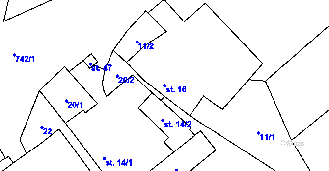 Parcela st. 16 v KÚ Mostečný, Katastrální mapa