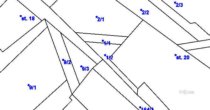 Parcela st. 1/2 v KÚ Mostečný, Katastrální mapa