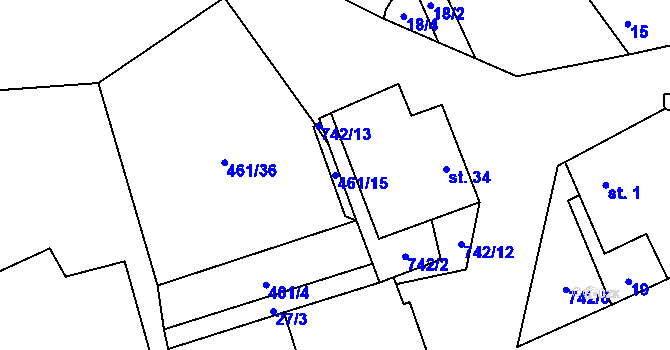 Parcela st. 461/15 v KÚ Mostečný, Katastrální mapa