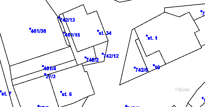 Parcela st. 742/12 v KÚ Mostečný, Katastrální mapa