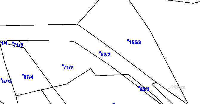 Parcela st. 62/2 v KÚ Mostečný, Katastrální mapa