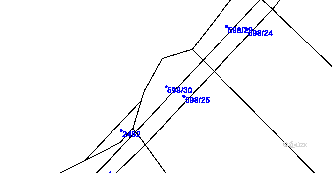 Parcela st. 598/30 v KÚ Mostečný, Katastrální mapa