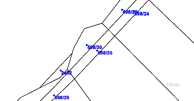 Parcela st. 598/25 v KÚ Mostečný, Katastrální mapa