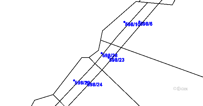 Parcela st. 598/28 v KÚ Mostečný, Katastrální mapa