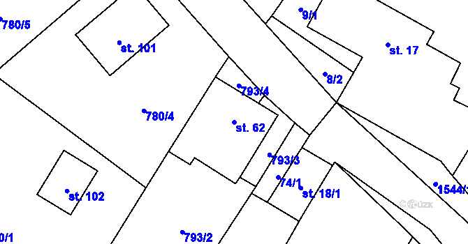 Parcela st. 62 v KÚ Pluhův Žďár, Katastrální mapa