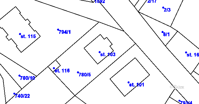 Parcela st. 103 v KÚ Pluhův Žďár, Katastrální mapa