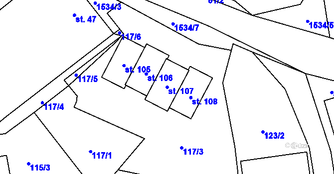 Parcela st. 107 v KÚ Pluhův Žďár, Katastrální mapa