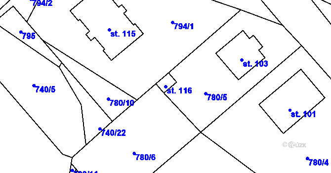 Parcela st. 116 v KÚ Pluhův Žďár, Katastrální mapa