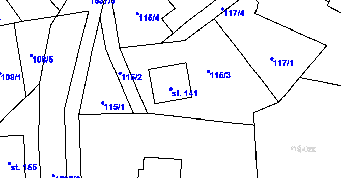 Parcela st. 141 v KÚ Pluhův Žďár, Katastrální mapa