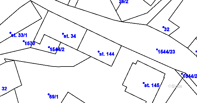 Parcela st. 144 v KÚ Pluhův Žďár, Katastrální mapa