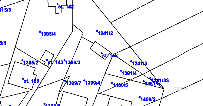 Parcela st. 158 v KÚ Pluhův Žďár, Katastrální mapa