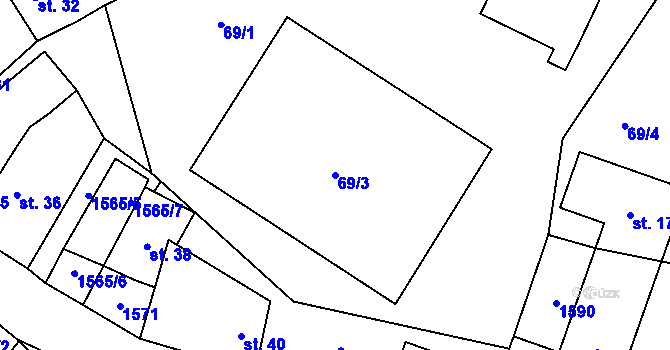 Parcela st. 69/3 v KÚ Pluhův Žďár, Katastrální mapa