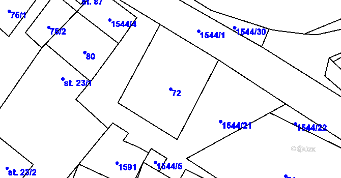 Parcela st. 72 v KÚ Pluhův Žďár, Katastrální mapa