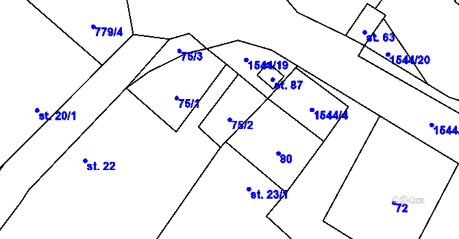 Parcela st. 75/2 v KÚ Pluhův Žďár, Katastrální mapa