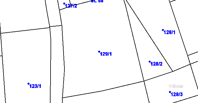 Parcela st. 129/1 v KÚ Pluhův Žďár, Katastrální mapa