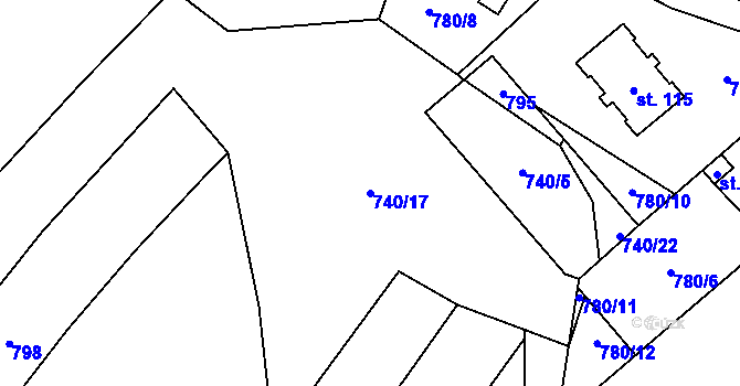 Parcela st. 740/17 v KÚ Pluhův Žďár, Katastrální mapa