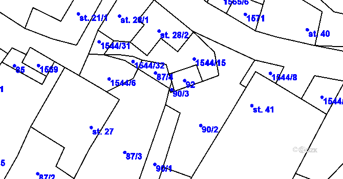 Parcela st. 90/3 v KÚ Pluhův Žďár, Katastrální mapa