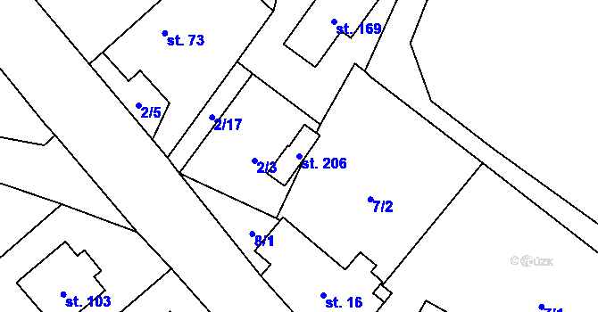 Parcela st. 206 v KÚ Pluhův Žďár, Katastrální mapa