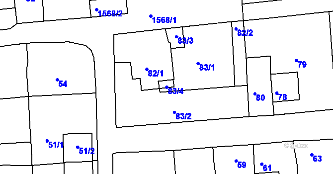 Parcela st. 83/4 v KÚ Plumlov, Katastrální mapa