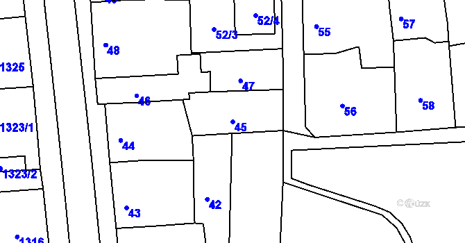 Parcela st. 45 v KÚ Plumlov, Katastrální mapa