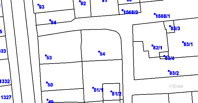 Parcela st. 54 v KÚ Plumlov, Katastrální mapa