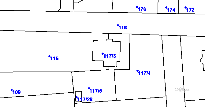 Parcela st. 117/3 v KÚ Plumlov, Katastrální mapa