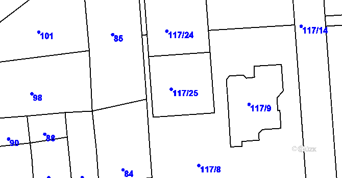 Parcela st. 117/25 v KÚ Plumlov, Katastrální mapa
