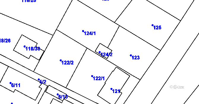 Parcela st. 124/2 v KÚ Plumlov, Katastrální mapa