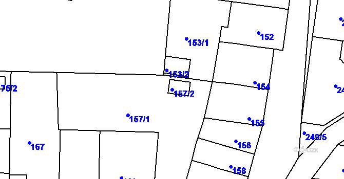Parcela st. 157/2 v KÚ Plumlov, Katastrální mapa