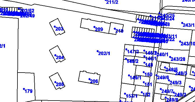 Parcela st. 202/1 v KÚ Plumlov, Katastrální mapa