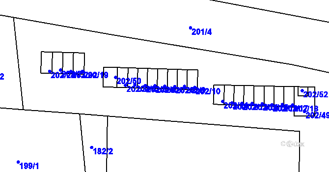 Parcela st. 202/7 v KÚ Plumlov, Katastrální mapa