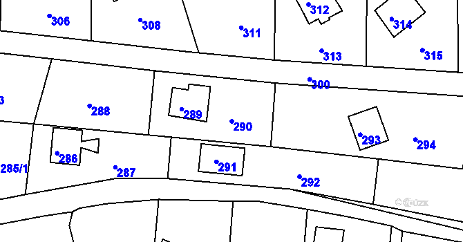 Parcela st. 290 v KÚ Plumlov, Katastrální mapa