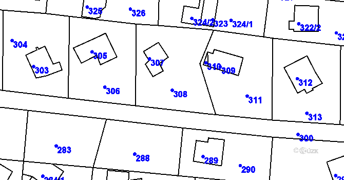 Parcela st. 308 v KÚ Plumlov, Katastrální mapa