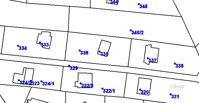Parcela st. 335 v KÚ Plumlov, Katastrální mapa