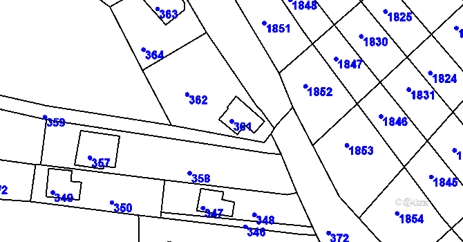 Parcela st. 361 v KÚ Plumlov, Katastrální mapa
